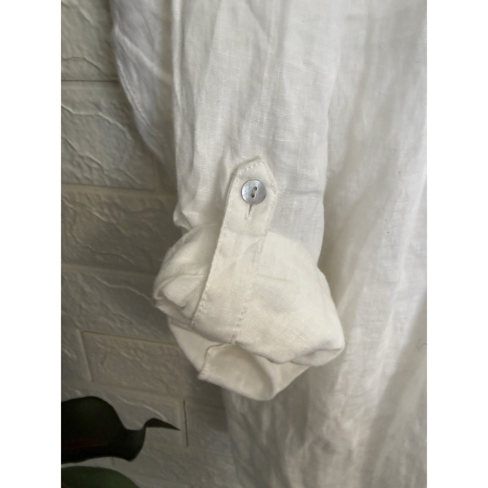 Sigrid Olsen 100% linen white long sleeve button up roll tab coastal size XL - Picture 2 of 7